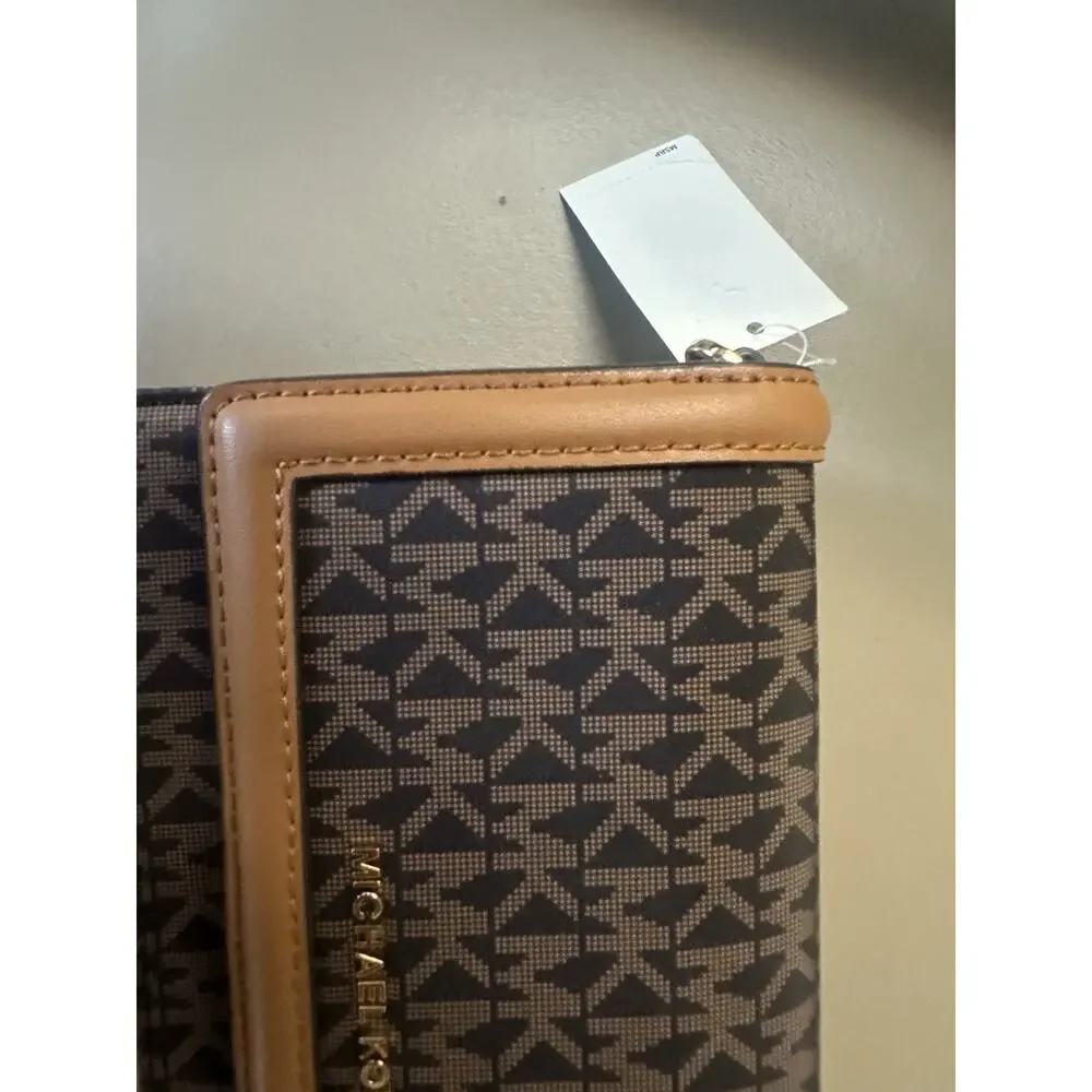 Michael Kors Signature Logo & Acorn Leather Flap Bifold Wallet Brown NWT